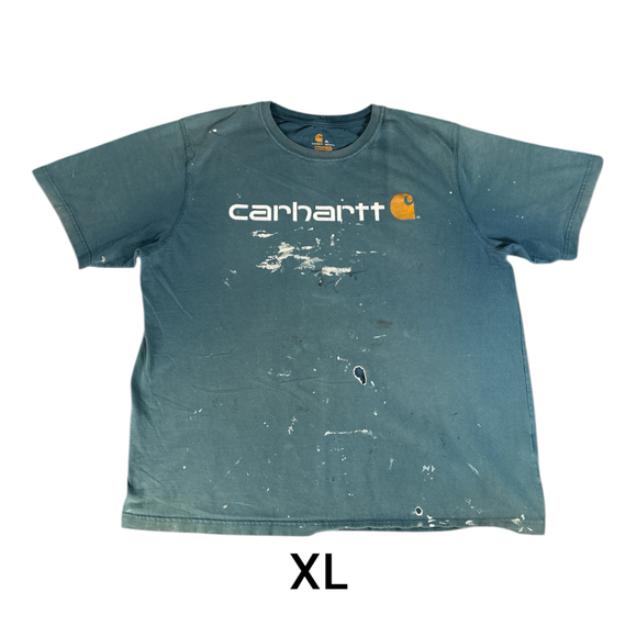 Carhartt Original Fit Teal Short Sleeve Logo T-Shirt Sz XL Distressed - Picture 1 of 3